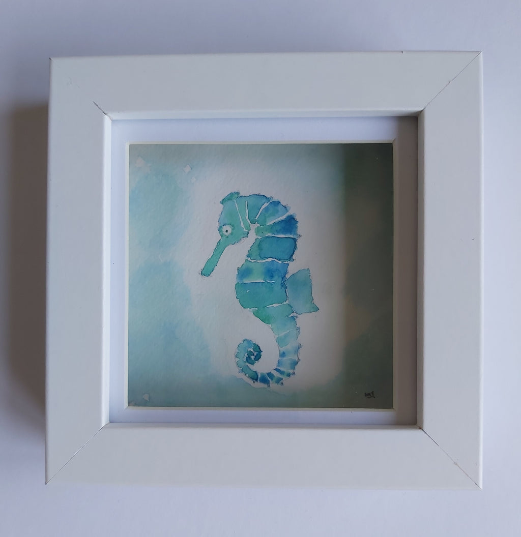 Watercolour Seahorse Picture - 12cms