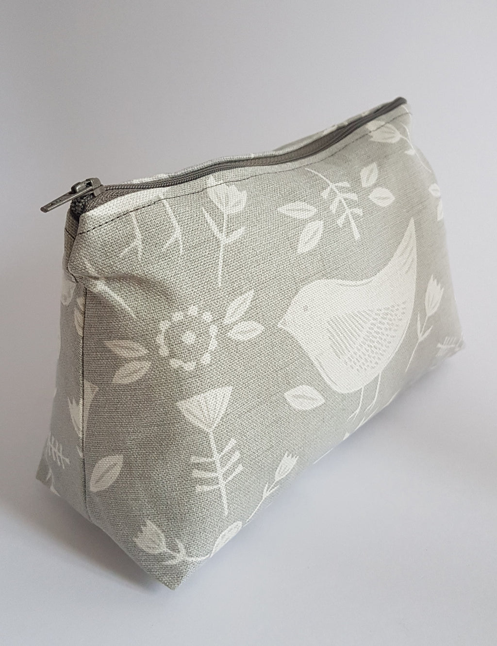 Make-up Bag/ Pouch in a grey bird fabric