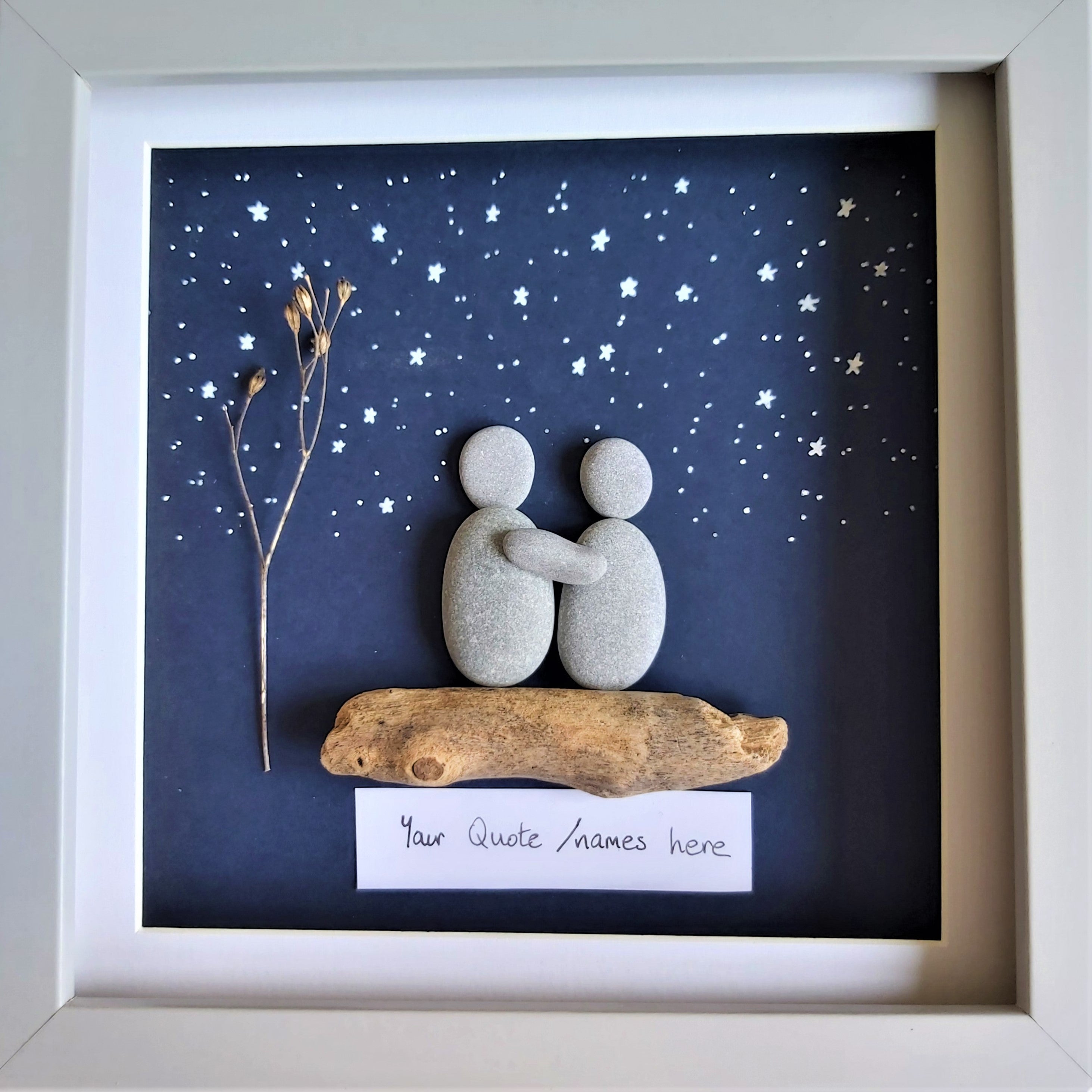 Night scene Pebble Picture of a couple stargazing 18cms