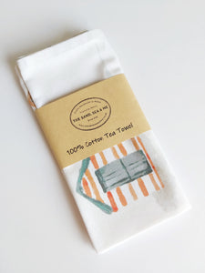 100% Cotton Tea Towel in a Beach Hut Design